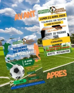 Refonte Flyer Tournoi de sixte de football Pâques 2025 pour le club de Jeunesse Sportive Rance et Rougier 5 Flyer Tournoi de sixte de football Pâques