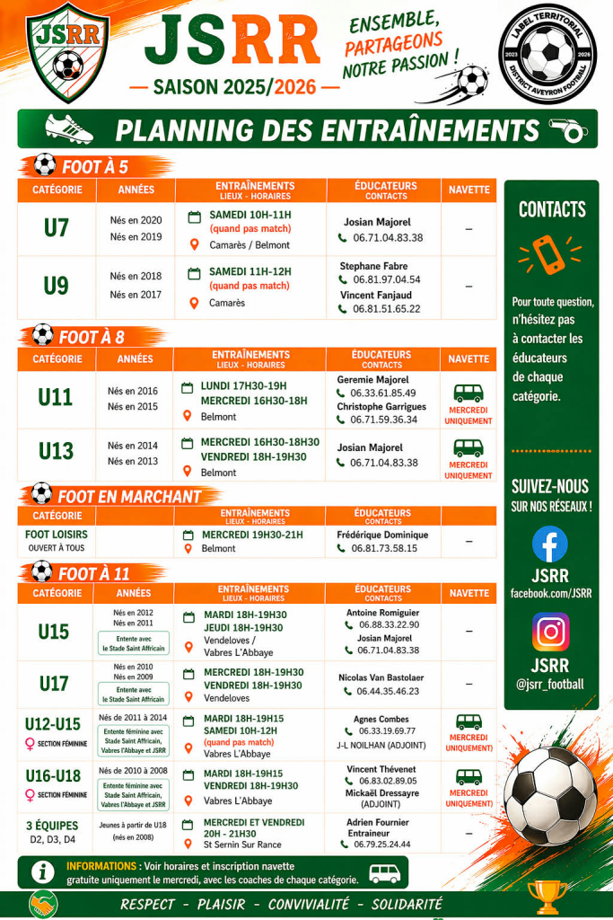 Planning entrainement JSRR