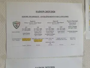⚽ Refonte du planning des entraînements 2025/2026 | Jeunesse Sportive Rance et Rougier 3 Tableau numero 1 entrainement JSRR