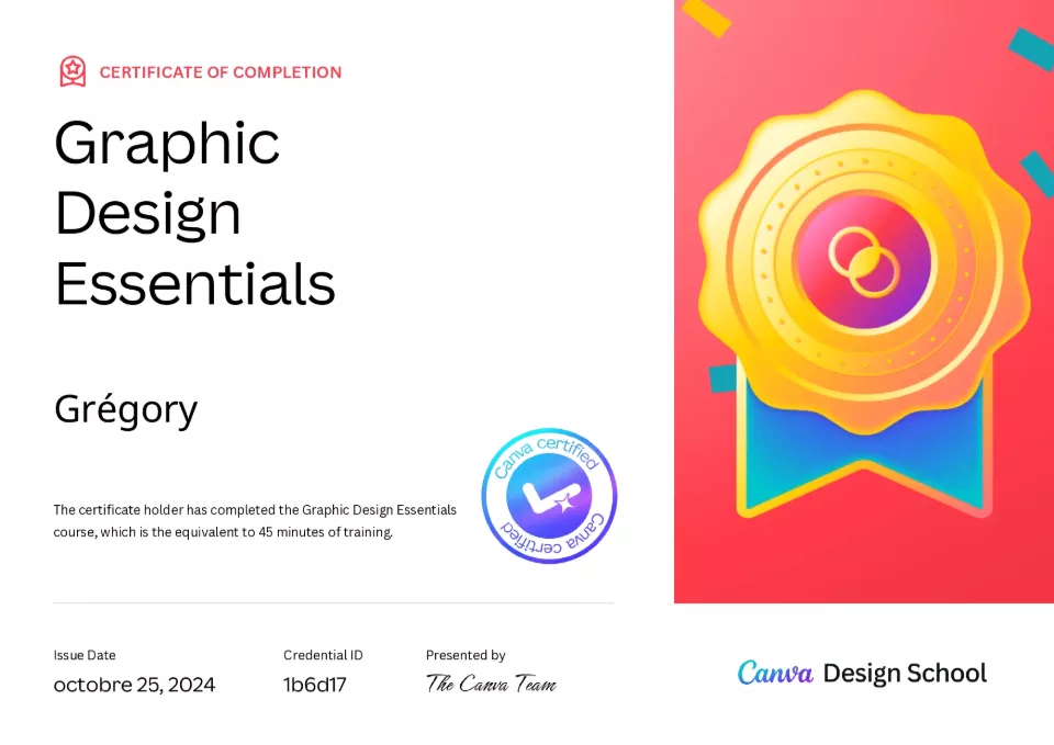 Certification Graphic Design Essentials de Grégory Delmas